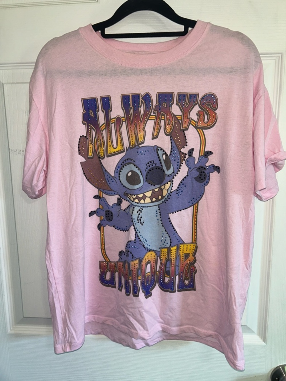 Women's Pink Short Sleeve Graphic Tee - 'Always Unique' Stitch Design